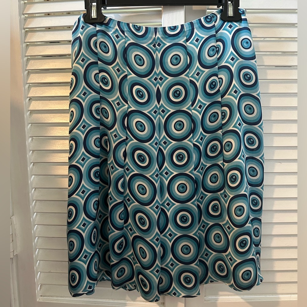Ann Taylor Petite 100% Silk Turquoise Mod Print Skirt
